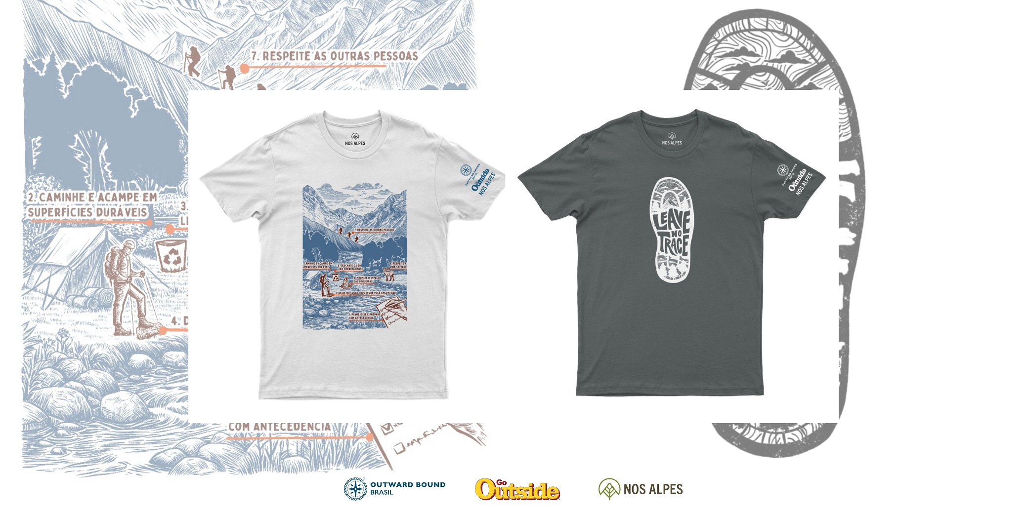 Camisetas Não Deixe Rastros: parceria com propósito entre a Outward Bound Brasil, Revista Go Outside e Nos Alpes 